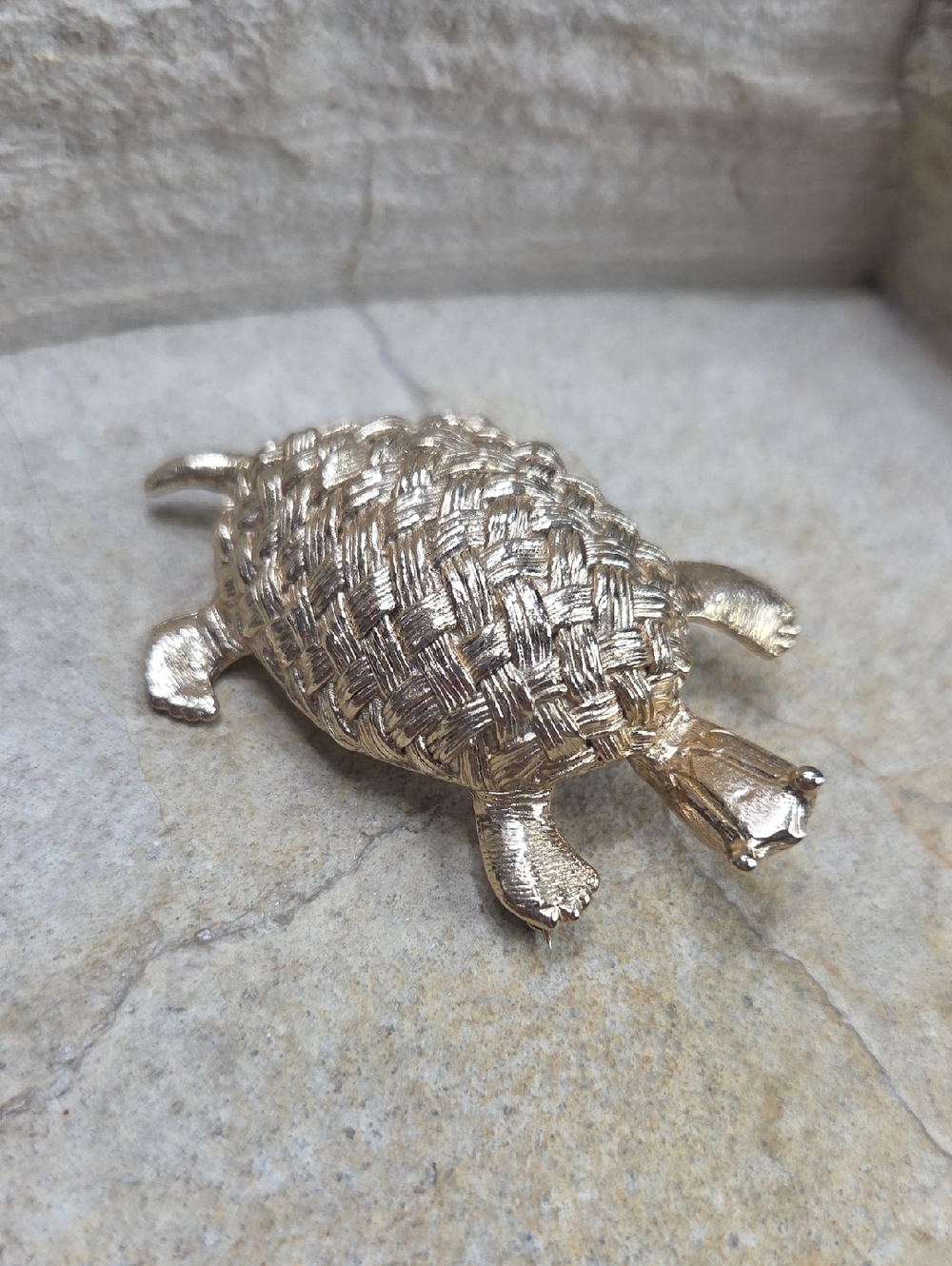 Gold Tortoise Turtle Vintage Figurine Brooch
